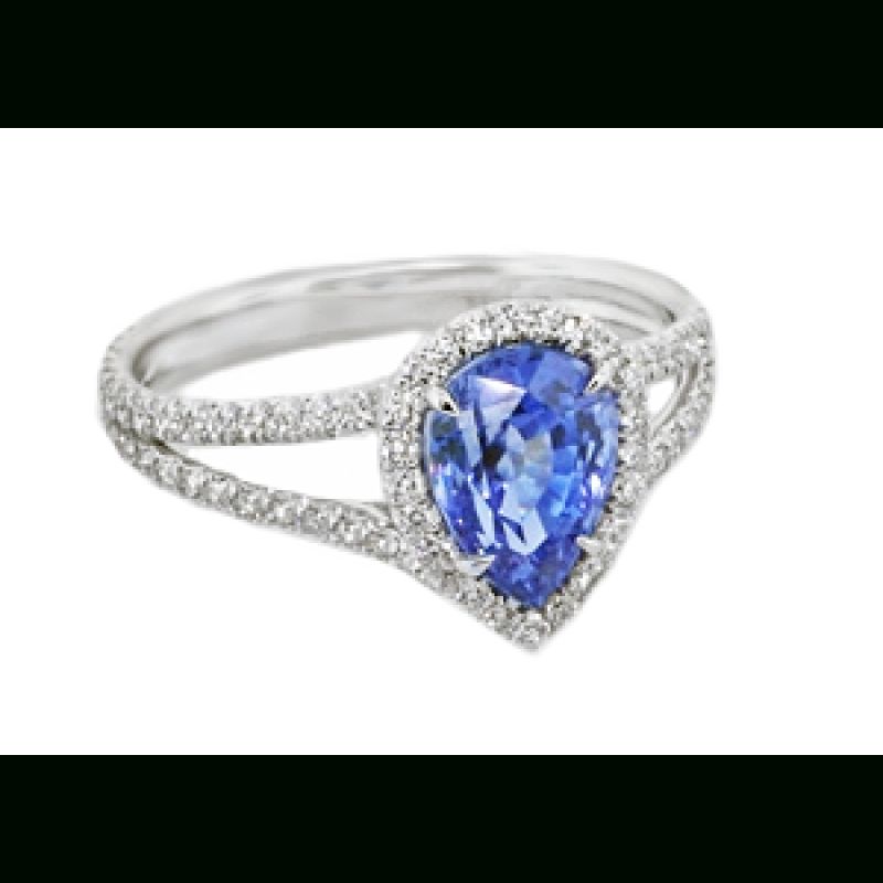Blue Sapphire Pear Shape Diamond Halo Ring Inside Pear Shape Sapphire Halo Rings (View 8 of 25)