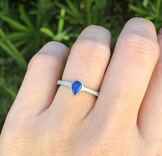 Blue Sapphire Pear Shaped Ring. Teardrop Ring (View 21 of 25)