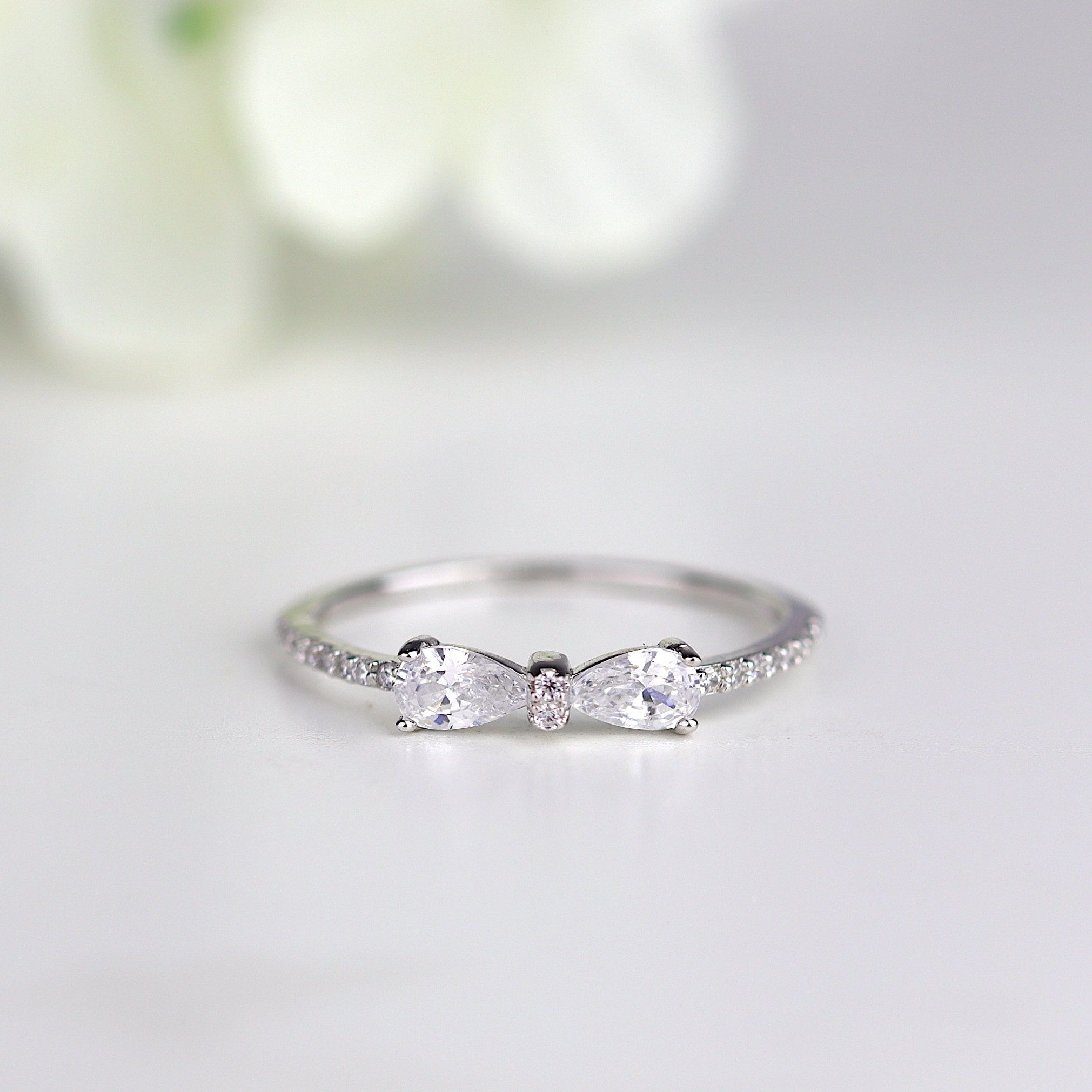 Bow Ring 1mm Thin Sterling Silver Bow Ring Half Eternity Ring – Etsy For Petite Bow Diamond Stacking Rings (View 4 of 25)