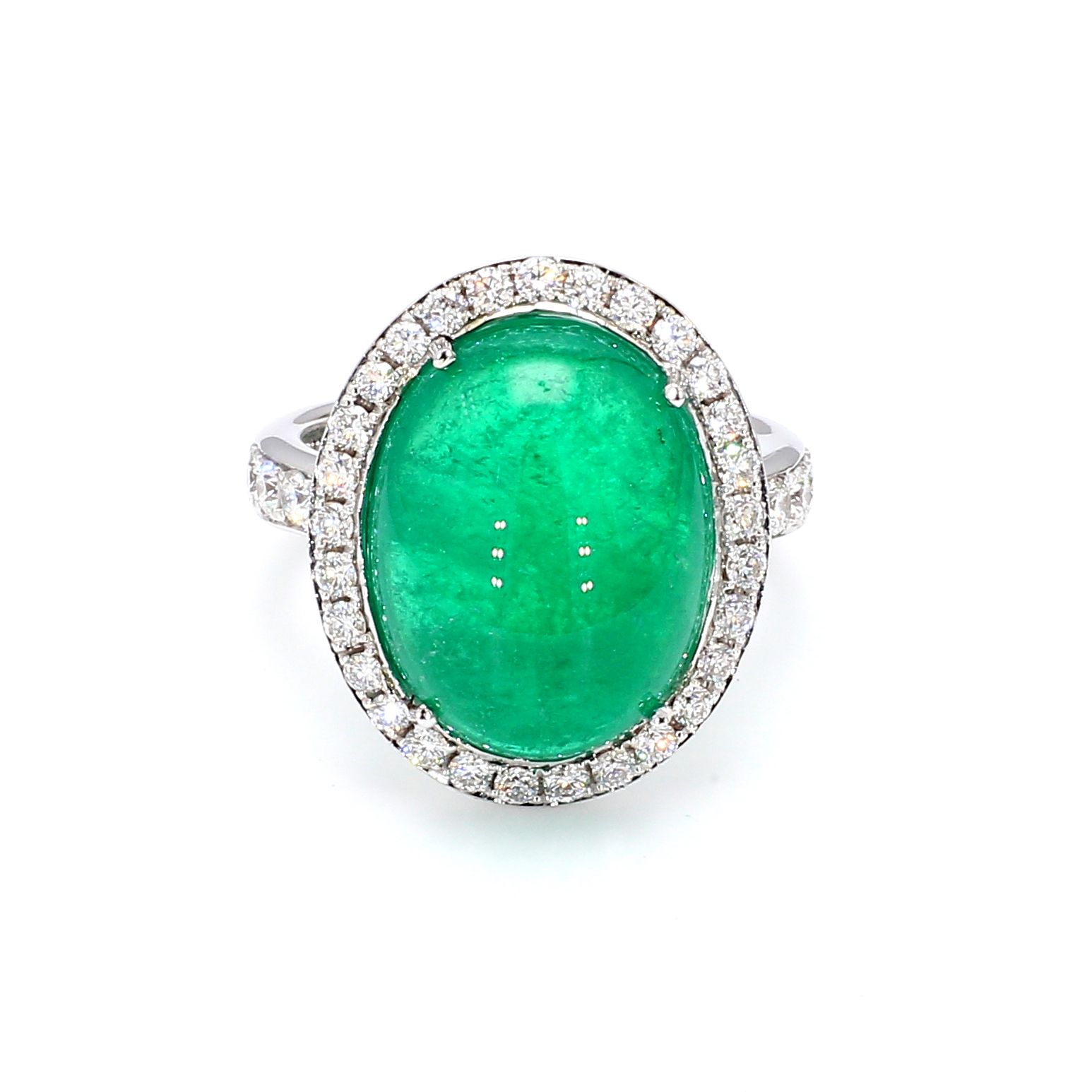 Cabochon Emerald And Diamond Halo Ring In 18kt White Gold – Bailey's Fine  Jewelry For Emerald Cabochon Halo Rings (View 22 of 25)