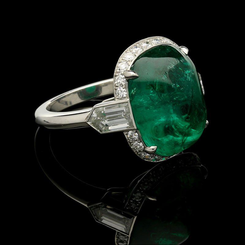Cabochon Emerald & Diamond Engagement Ring | Hancocks London With Emerald Cabochon Halo Rings (View 9 of 25)