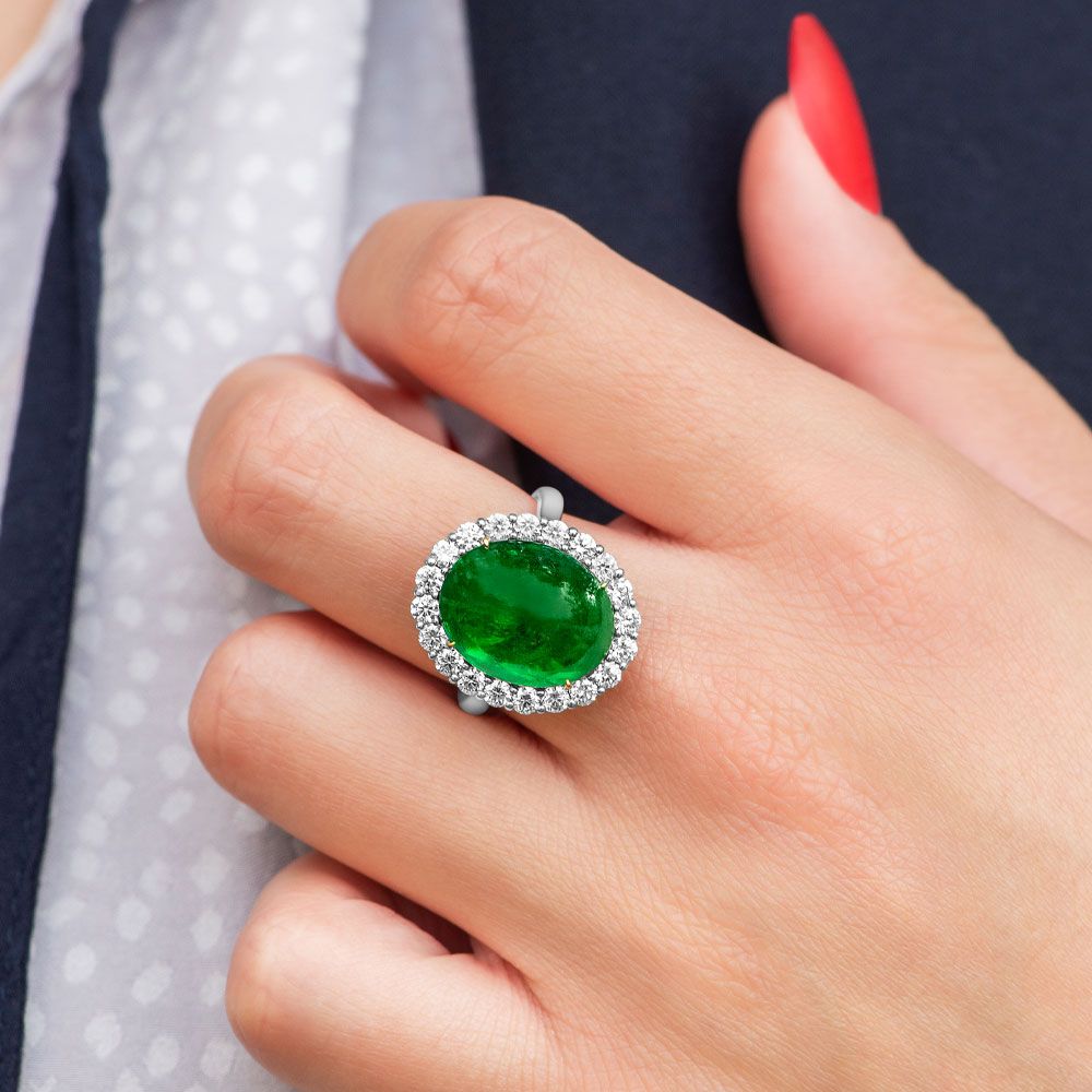 Cabochon Emerald Ring | Wixon Jewelers For Emerald Cabochon Halo Rings (View 13 of 25)
