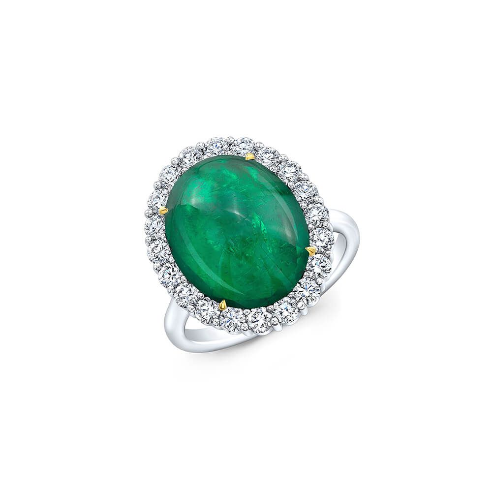 Cabochon Emerald Ring | Wixon Jewelers Throughout Emerald Cabochon Halo Rings (View 18 of 25)