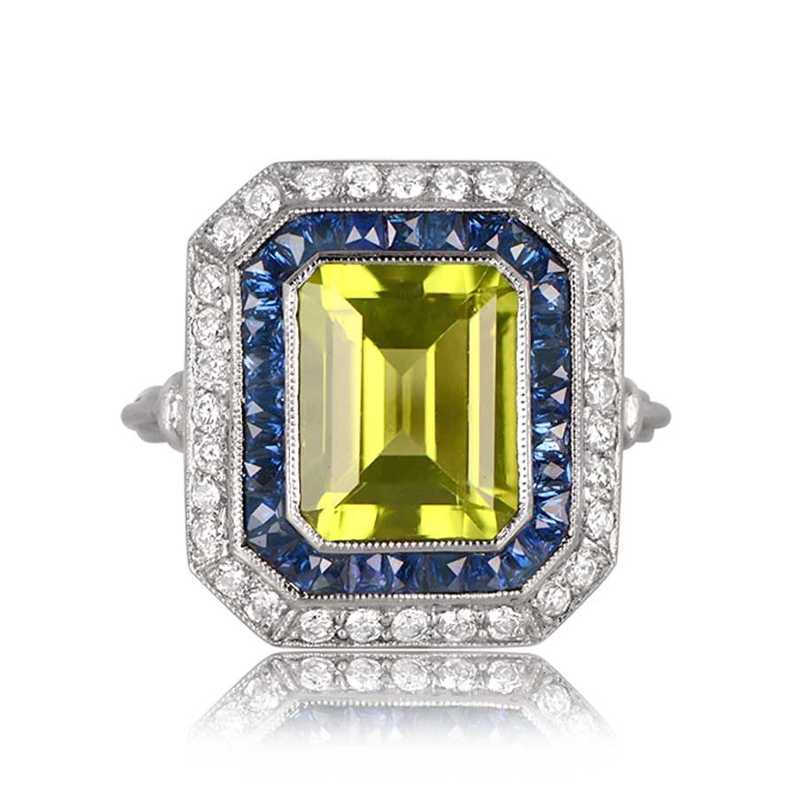 Cald Ring – Peridot Ring – Sapphire And Diamond Halo Within Yellow Sapphire Double Halo Cocktail Rings (View 9 of 25)