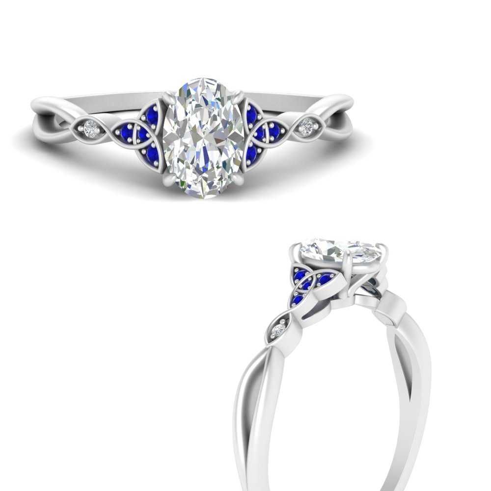Celtic Knot Split Oval Shaped Diamond Engagement Ring With Sapphire In 14k  White Gold | Fascinating Diamonds Regarding Oval Sapphire And Diamond Trinity Rings (View 21 of 25)