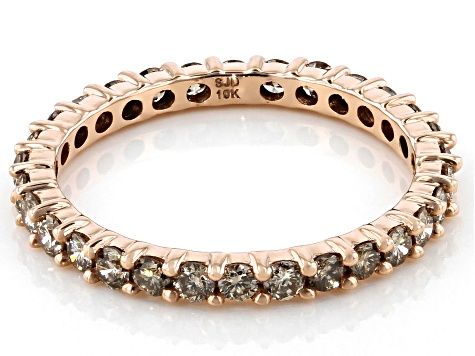 Champagne Diamond 10k Rose Gold Eternity Band Ring  (View 25 of 25)