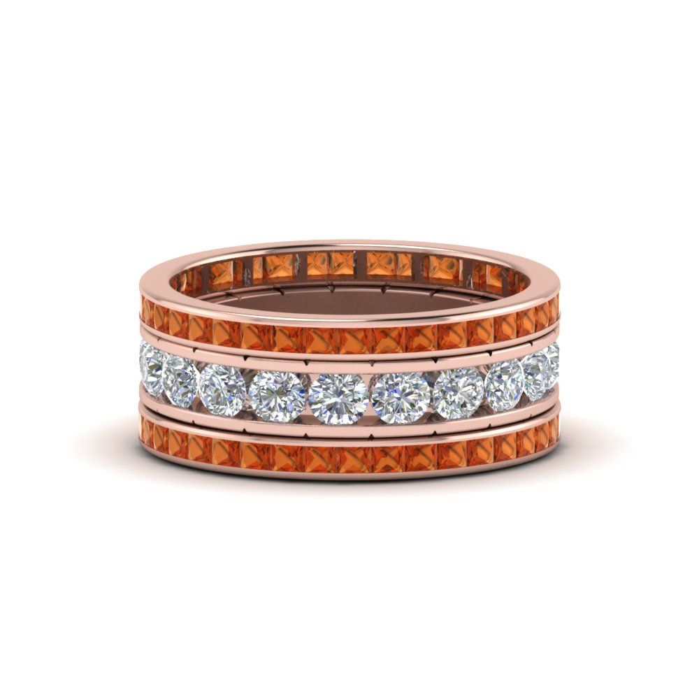 Channel Set Diamond Eternity Stack Band With Orange Sapphire In 14k Rose  Gold | Fascinating Diamonds Within Stackable Orange Sapphire Rings (View 20 of 25)