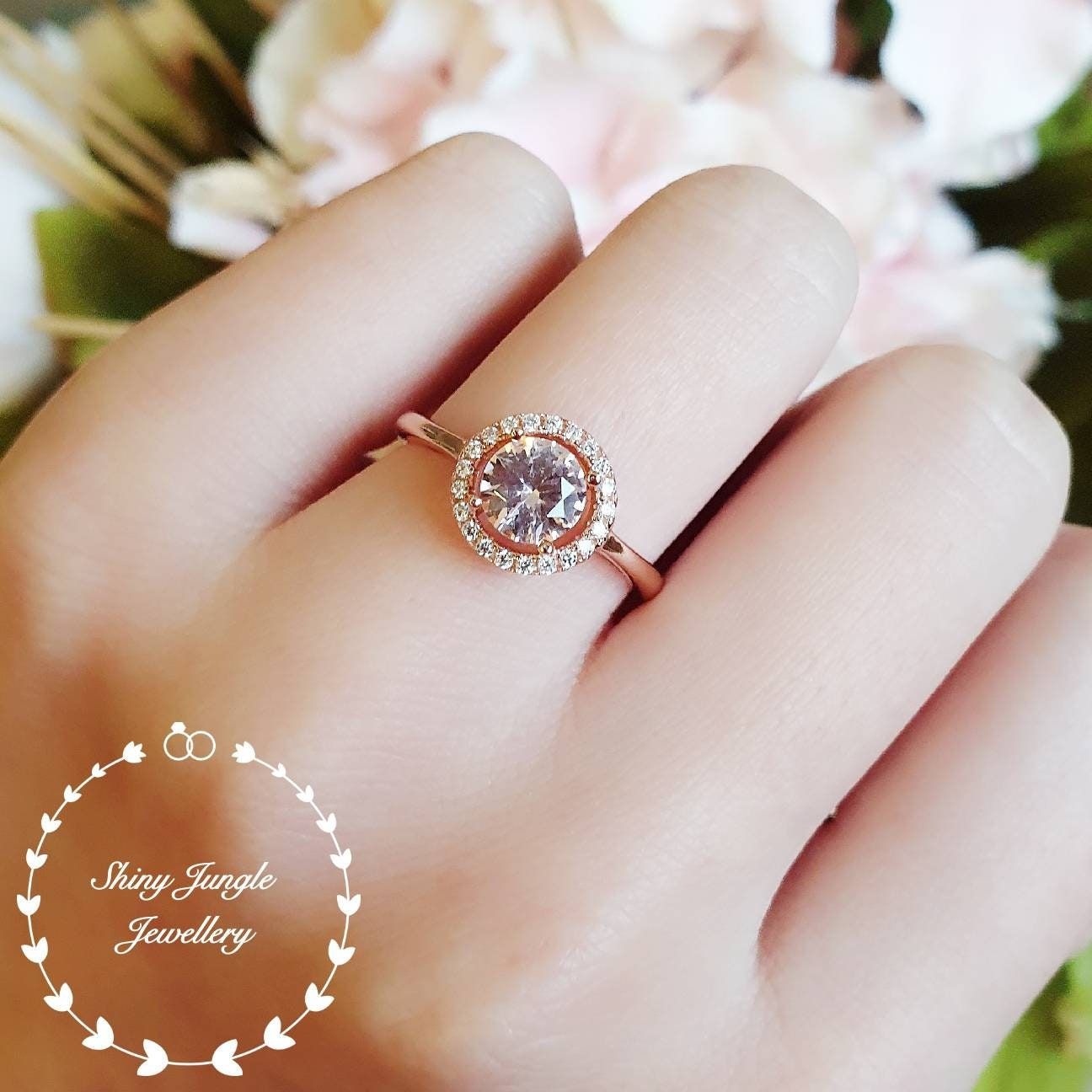 Classic 1 Carat Round Morganite Halo Engagement Ring, Brilliant Cut Morganite  Promise Ring, White/rose Gold Plated Sterling Silver Pertaining To Morganite Halo Promise Rings (View 14 of 25)