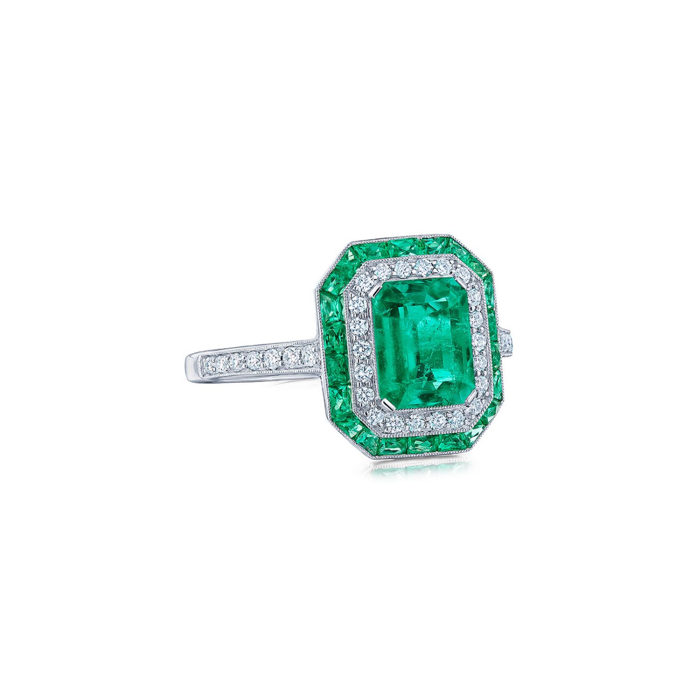 Colombian Emerald Ring With Double Halo In Platinum – Kwiat In Emerald Rings With Double Halo (View 5 of 25)