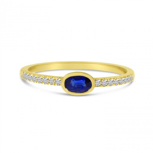Colormerchants – 14k Yellow Gold East West Oval Sapphire And Diamond  Precious Ring Regarding East West Oval Sapphire Rings (View 14 of 25)