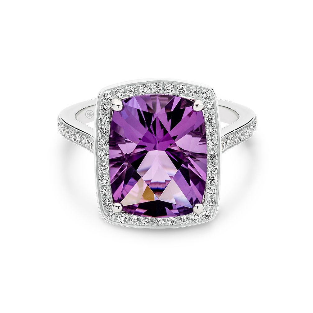 Cushion Cut Amethyst And Diamond Cocktail Ring – Gregory Jewellers Regarding Amethyst And Diamonds Rings (View 19 of 25)