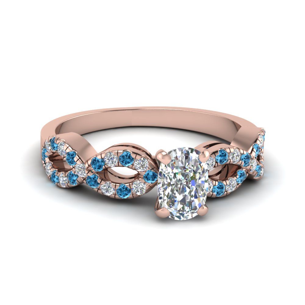 Cushion Cut Braided Diamond Engagement Ring With Blue Topaz In 18k Rose Gold  | Fascinating Diamonds With Regard To Blue Topaz Rings With Braided Gold Band (View 24 of 25)