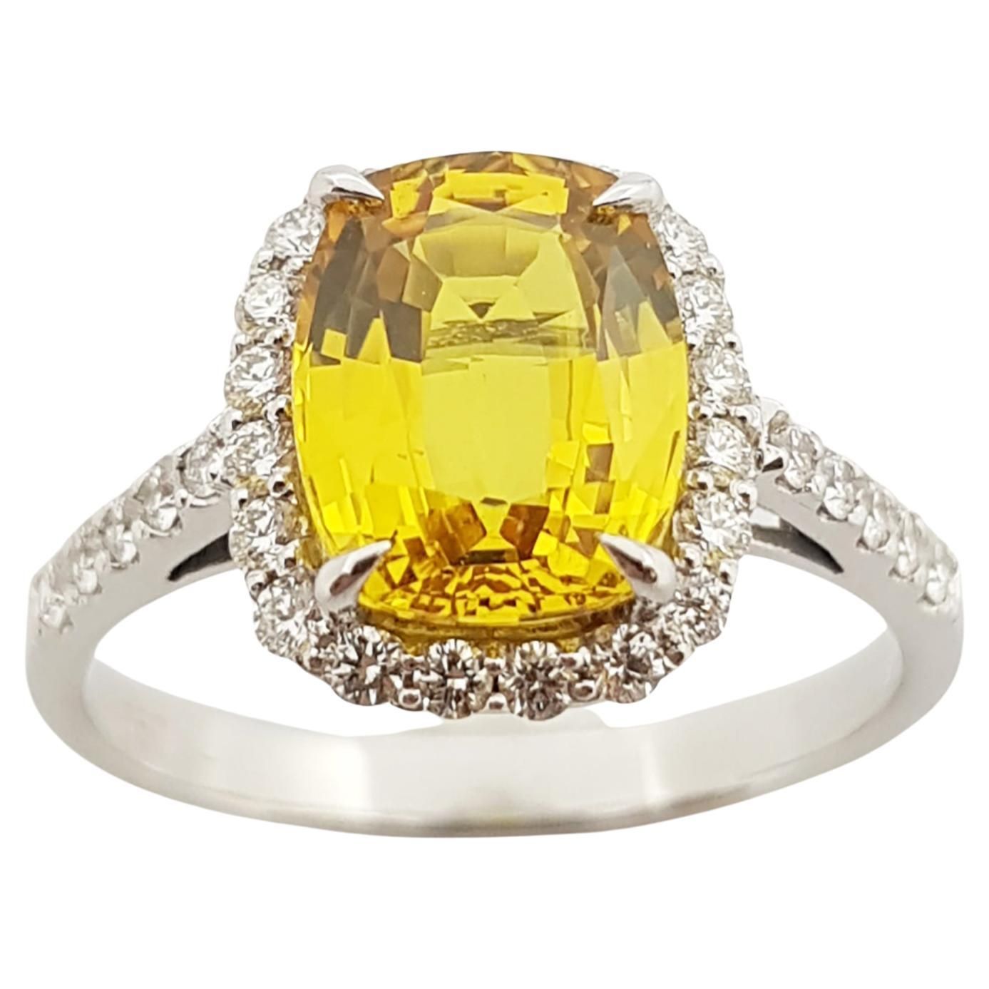 Cushion Cut Yellow Sapphire With Diamond Halo Ring Set In 18 Karat White  Gold For Sale At 1stdibs In Yellow Sapphire Double Halo Cocktail Rings (View 6 of 25)