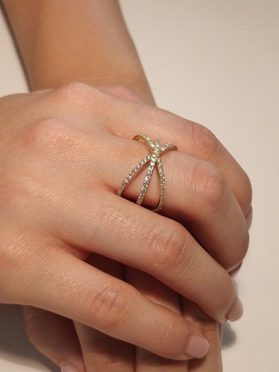 Dainty Pave Diamond X Ring Elegant Diamond Ring Crisscross – Etsy Within “x” Rings With Diamond Pave (View 6 of 25)