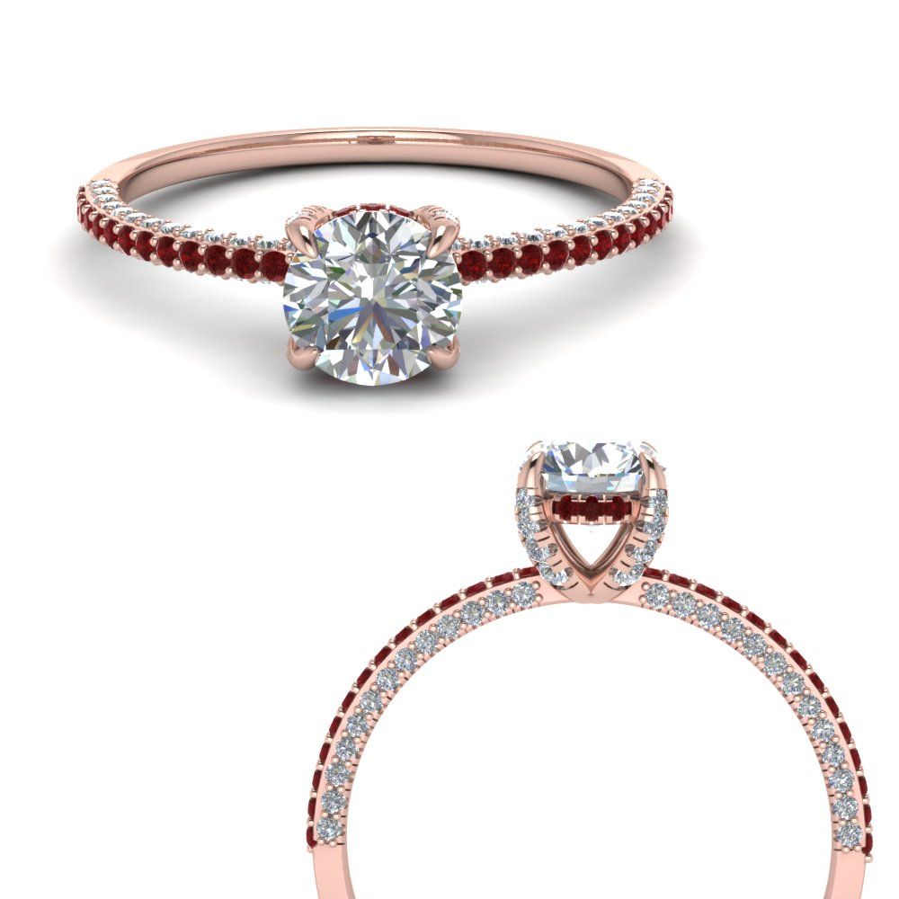 Delicate Hidden Halo Diamond Engagement Ring With Ruby In 14k Rose Gold |  Fascinating Diamonds For Ruby Delicate Halo Rings (View 7 of 25)