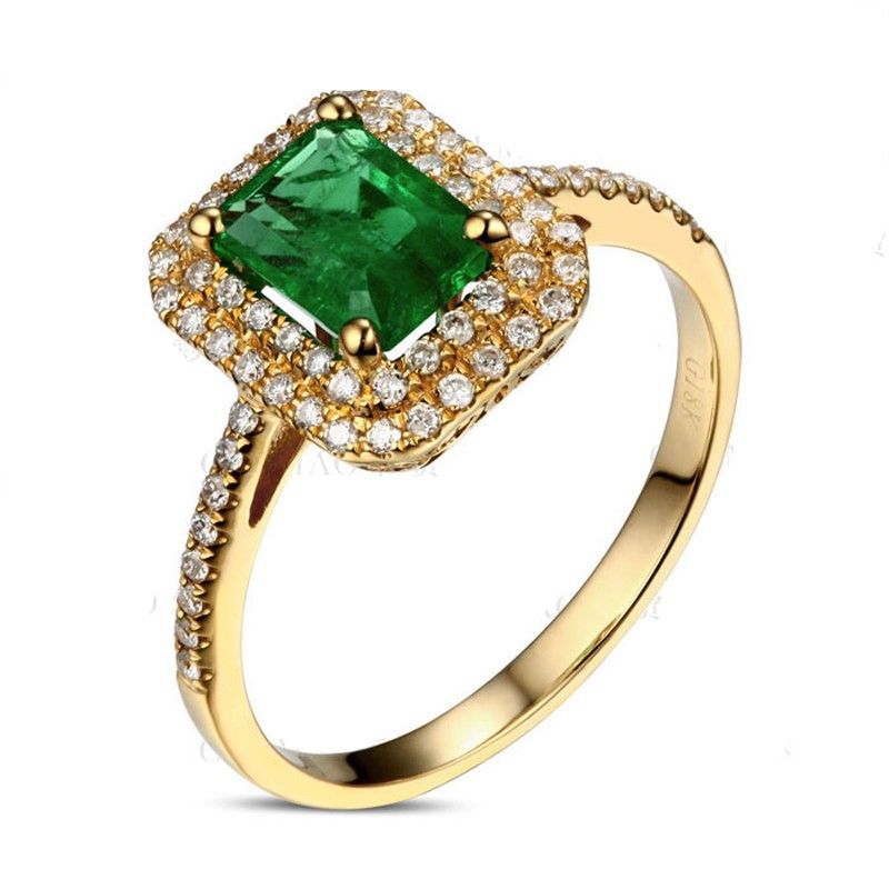 Designer 1.50 Carat Emerald And Diamond Double Halo Engagement Ring In  Yellow Gold – Walmart Throughout Emerald Rings With Double Halo (Photo 25 of 25)