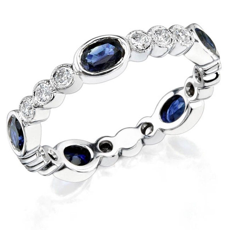 Diamond And Custom Cut Oval Blue Sapphire Stackable Ring In Stackable Oval Cut Sapphire Rings (View 23 of 25)