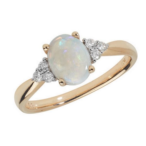 Diamond And Oval Shaped Opal Ring With Diamond Accents In 9ct Yellow Gold |  Hockley Jewellers For Oval Opal Rings With Diamond Side Accents (View 4 of 25)