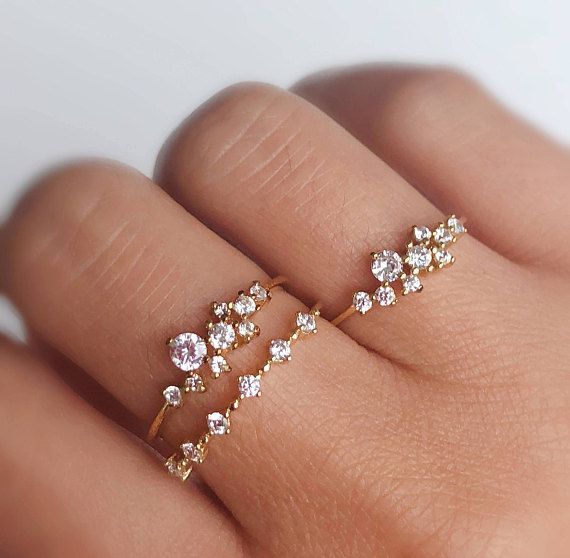 Diamond Cluster Ring 14k Gold Cluster Ring November – Etsy | Gold Rings  Simple, White Gold Rings, Diamond Cluster Ring Inside Diamond Cluster Rings (View 12 of 25)