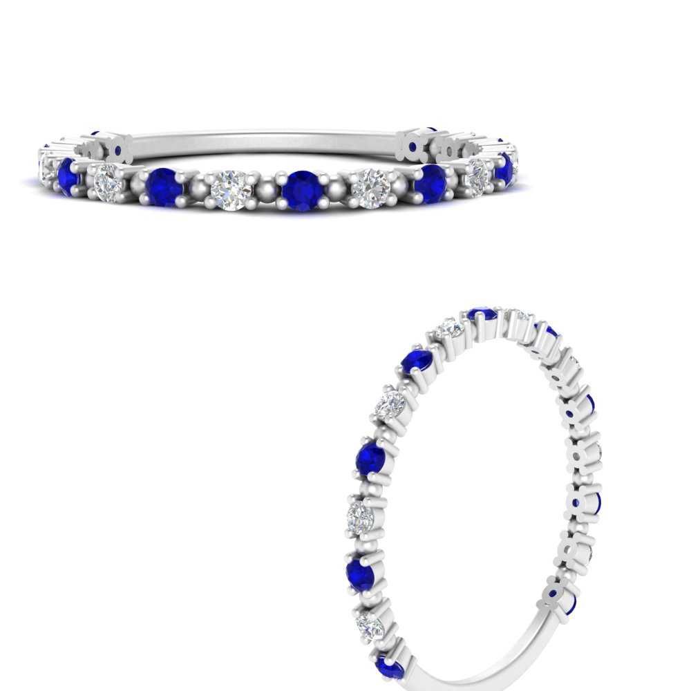 Diamond Dot Thin Stacking Ring With Sapphire In 14k White Gold |  Fascinating Diamonds Within Marquise Sapphire Thin Beaded Stack Rings (View 17 of 25)