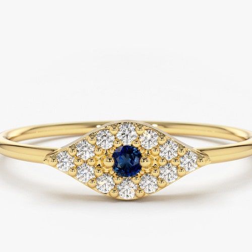 Diamond Evil Eye Ring / 14k Gold Diamond Ring / Diamond And – Etsy Throughout Evil Eye Sapphire And Diamond Rings (View 15 of 25)