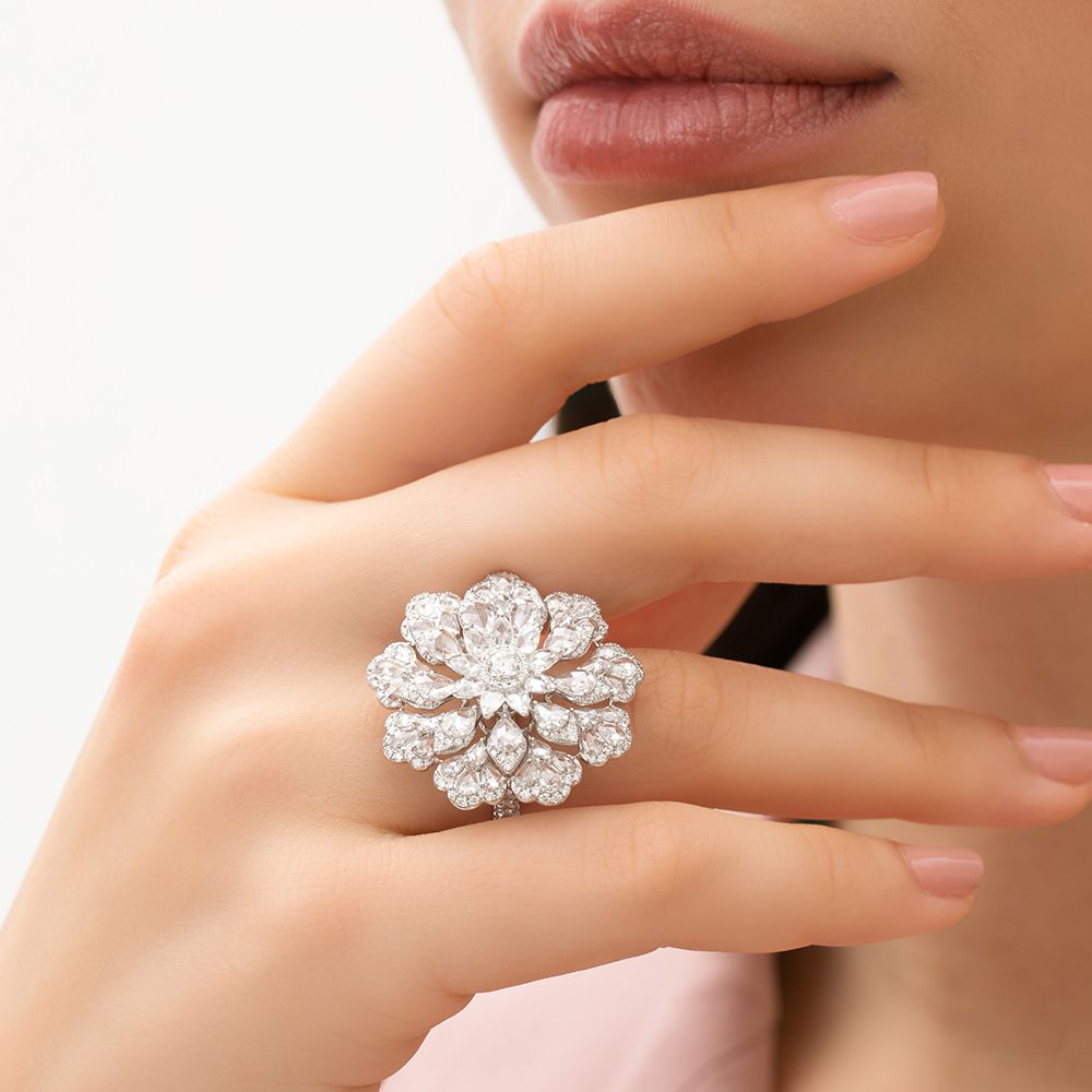 Diamond Flower Cluster Cocktail Ring,  (View 20 of 25)