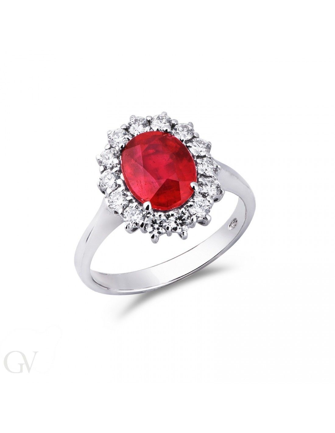 Diamond Halo Ring White Gold 18k With Ruby Oval Cut Measure 14 Regarding Ruby Halo Rings (View 3 of 25)