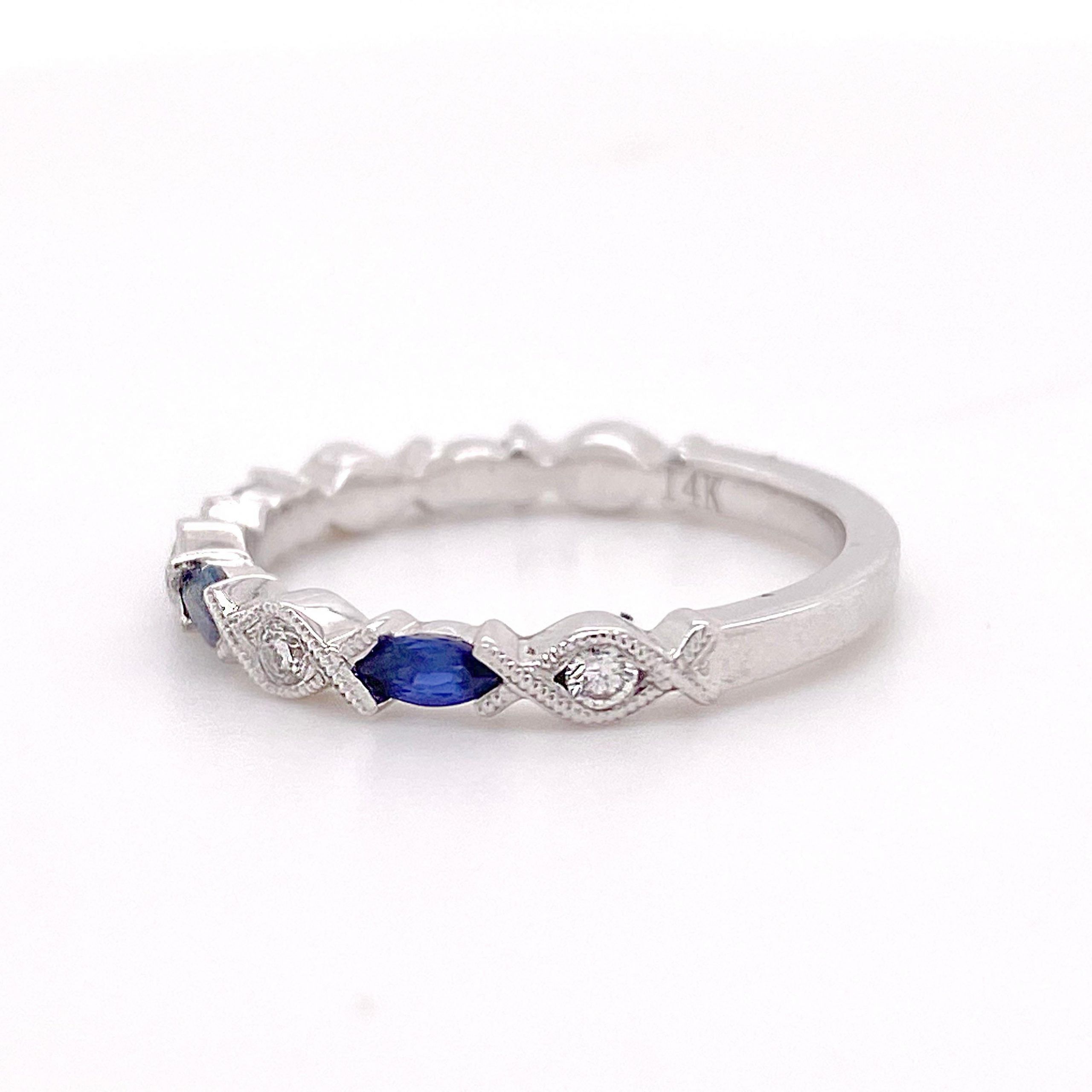 Diamond Sapphire Band, White Gold Wedding Ring, Marquise Sapphires  (View 21 of 25)