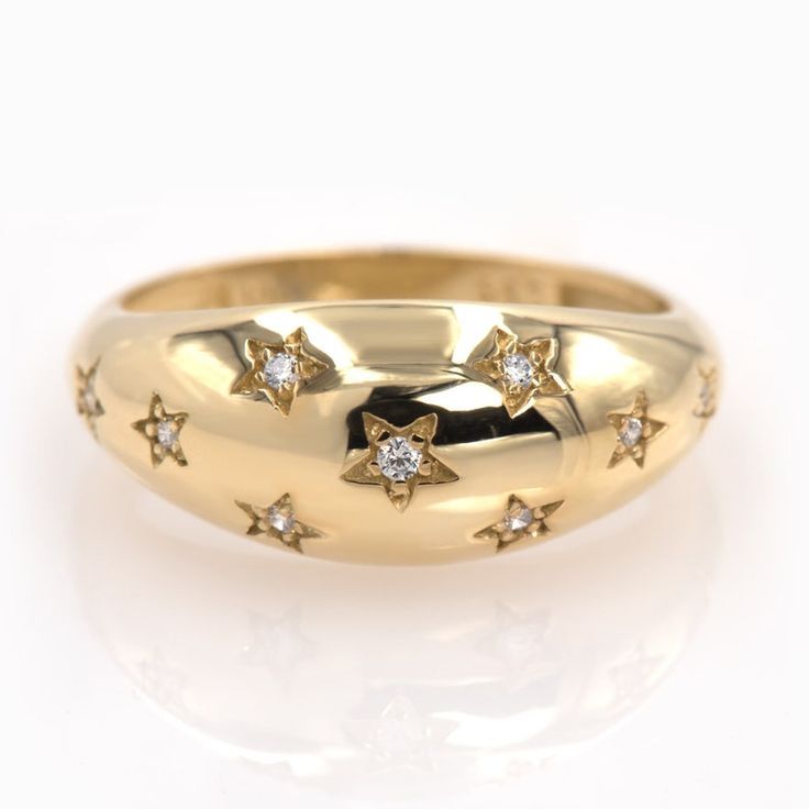Diamond Starburst Ring/ Diamond North Star Ring/ 14k Gold Dome – Etsy In  2022 | Domed Ring, Gold Starburst, Diamond Star Intended For Starry Yellow Diamond Dome Rings (View 8 of 25)
