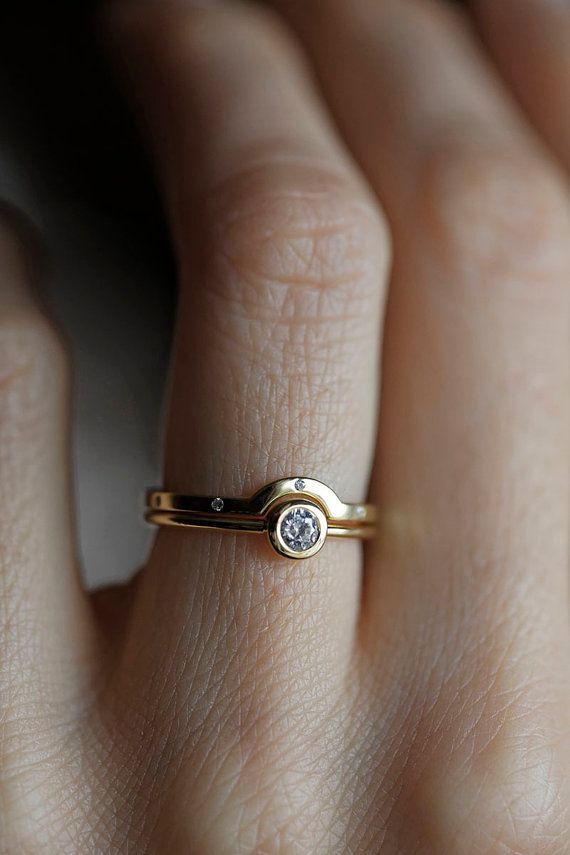 Diamond Wedding Set Bezel Diamond Ring With Curved Diamond – Etsy | Diamond  Wedding Sets, Diamond Wedding Rings Sets, Buy Diamond Ring In Round Bezel Eternity Band Rings (View 23 of 25)