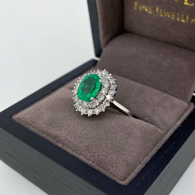 Double Halo Diamond & Green Emerald Ring Inside Emerald Rings With Double Halo (View 1 of 25)