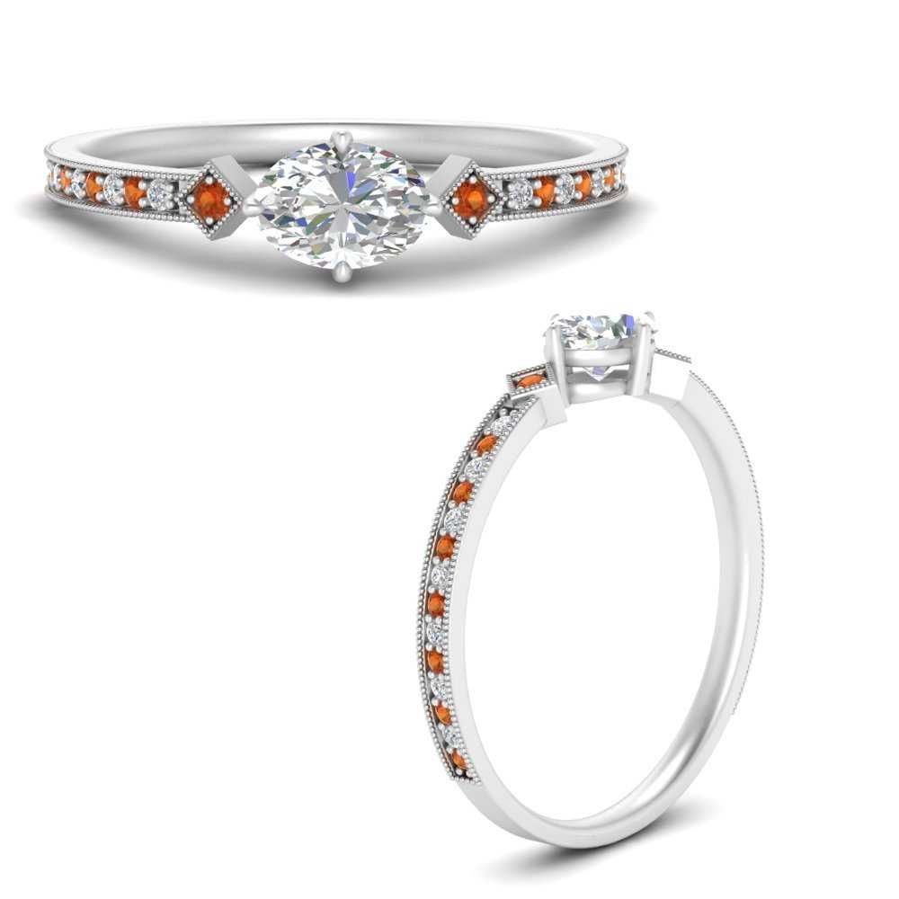East West Delicate Oval Diamond Engagement Ring With Orange Sapphire In 14k  White Gold | Fascinating Diamonds Throughout East West Oval Orange Sapphire Rings (View 7 of 25)