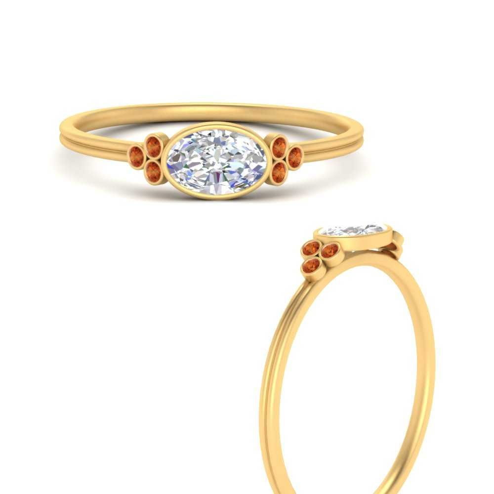 East West Oval Bezel Cluster Delicate Orange Sapphire Lab Diamond Engagement  Ring In 14k Yellow Gold | Fascinating Diamonds Pertaining To East West Oval Orange Sapphire Rings (View 3 of 25)