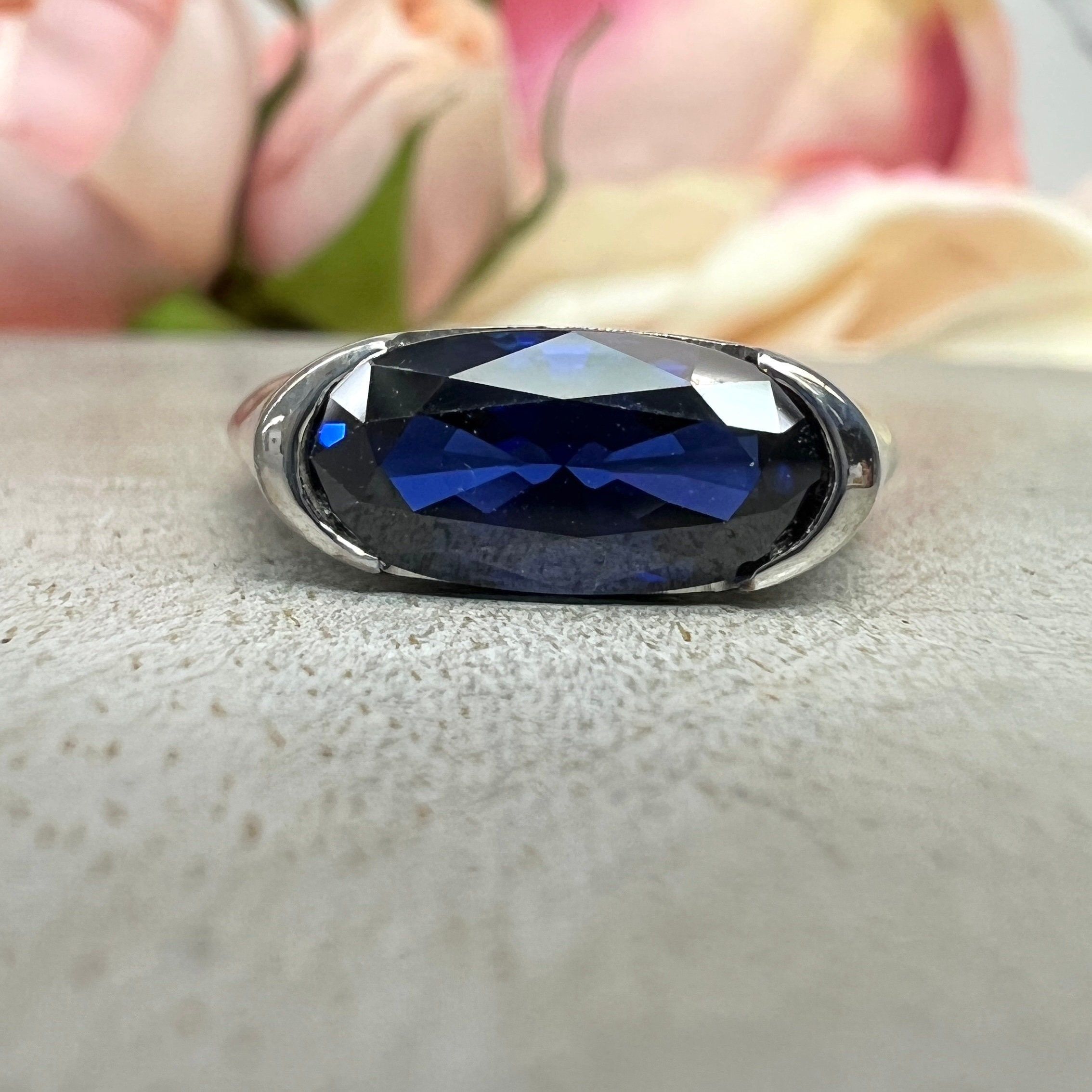 East West Sapphire – Etsy Intended For East West Oval Sapphire Rings (View 3 of 25)