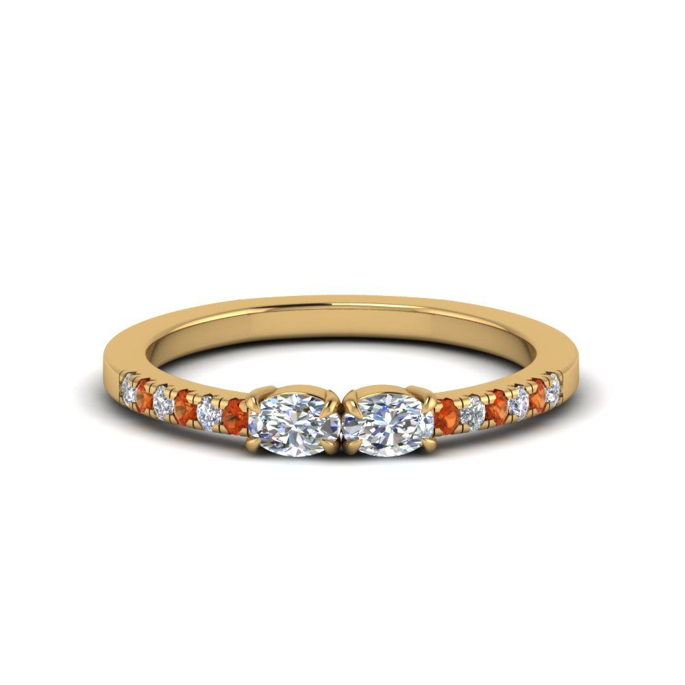 East West Two Stone Oval Shaped Diamond Ring With Orange Sapphire In 18k  Yellow Gold | Fascinating Diamonds In East West Oval Orange Sapphire Rings (View 4 of 25)