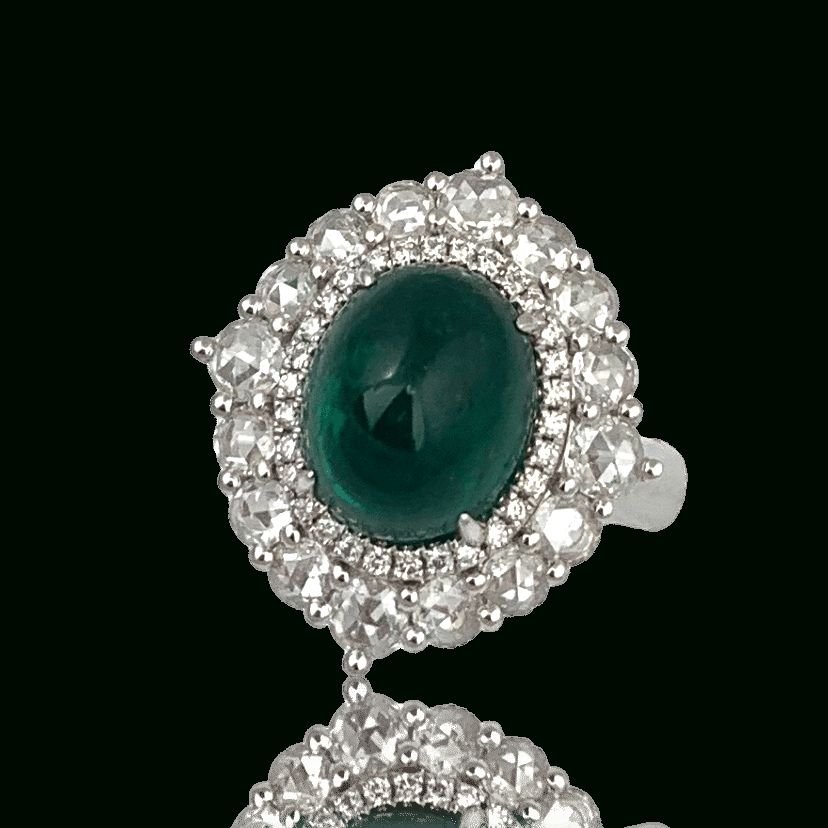 Emerald Cabochon & Diamond Ring | Copeland Jewelers With Emerald Cabochon Halo Rings (View 19 of 25)