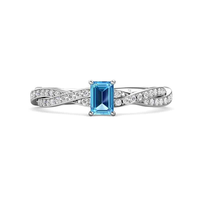 Emerald Cut (6x4 Mm) Blue Topaz And Round Diamond 3/4 Ctw Womens Twist  Braided Shank Engagement Ring 925 Sterling Silver | Trijewels Inside Blue Topaz Rings With Braided Gold Band (View 10 of 25)