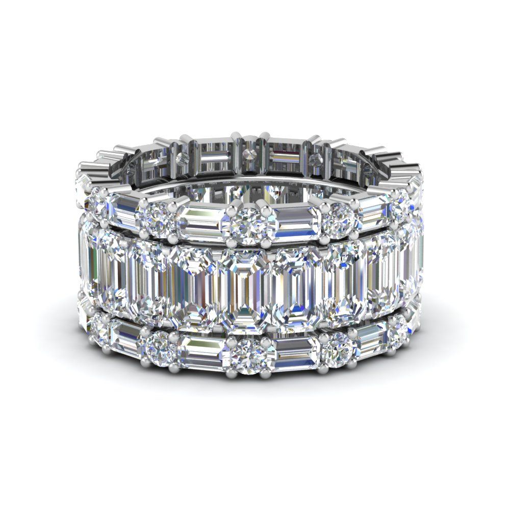 Emerald Cut Eternity Band With Matching Baguette And Round In 14k White  Gold | Fascinating Diamonds Regarding Baguette And Round Diamonds Eternity Band Rings (View 15 of 25)