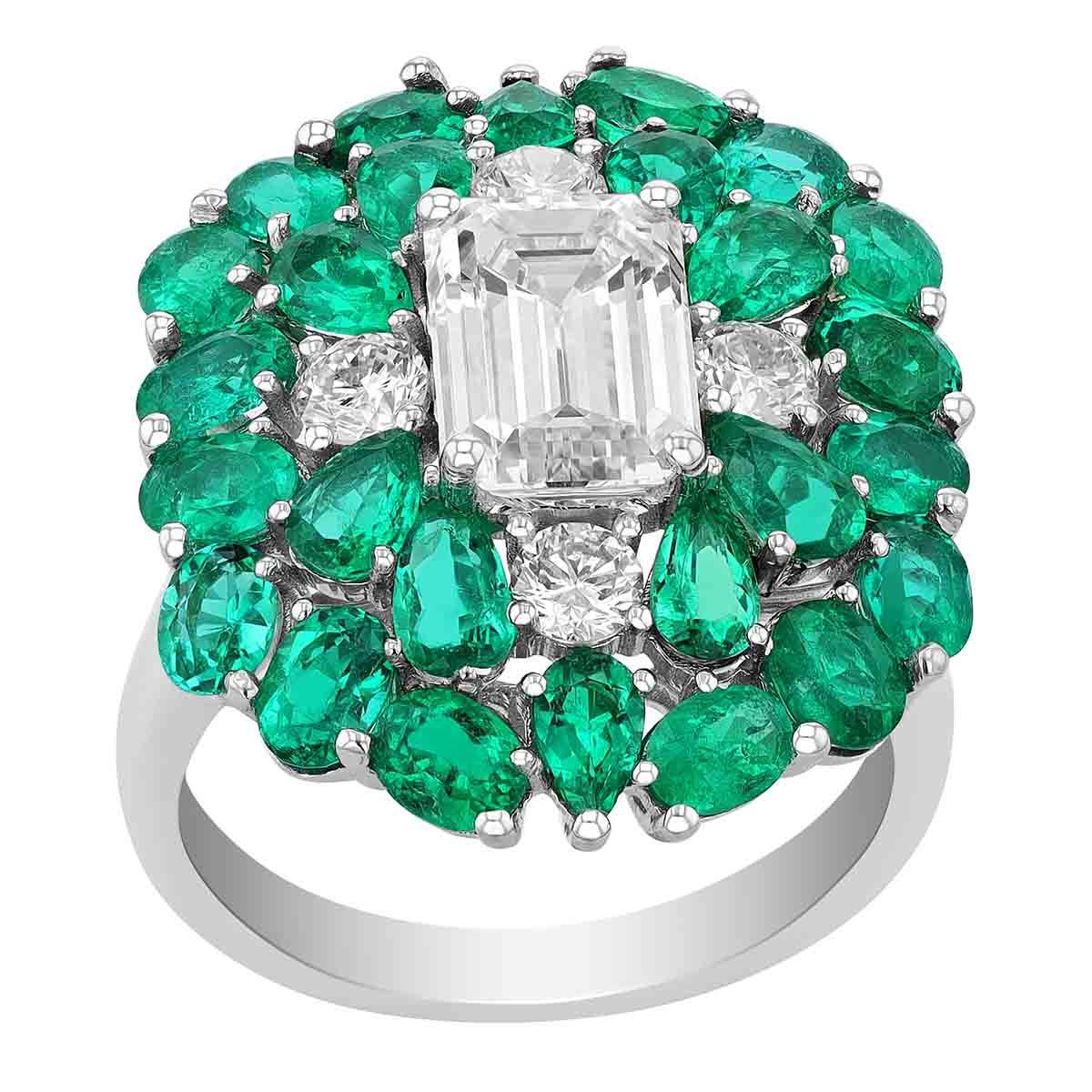 Emerald & Diamond Multi Shape Cluster Cocktail Ring In White Gold |  Borsheims With Regard To Diamond Cluster Circle Cocktail Rings (View 17 of 25)