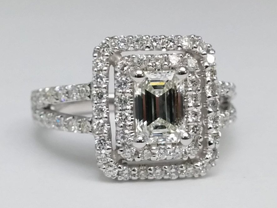 Engagement Ring  Emerald Cut Diamond Split Band Double Halo Engagement Ring  0.70 Ct (View 19 of 25)