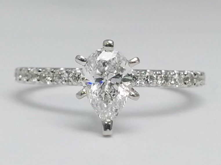 Engagement Ring  Pear Shape Diamond Petite Engagement Ring, Pave  Band Es1035pswg In Petite Pear Shape Diamond Rings With Pave (View 14 of 25)