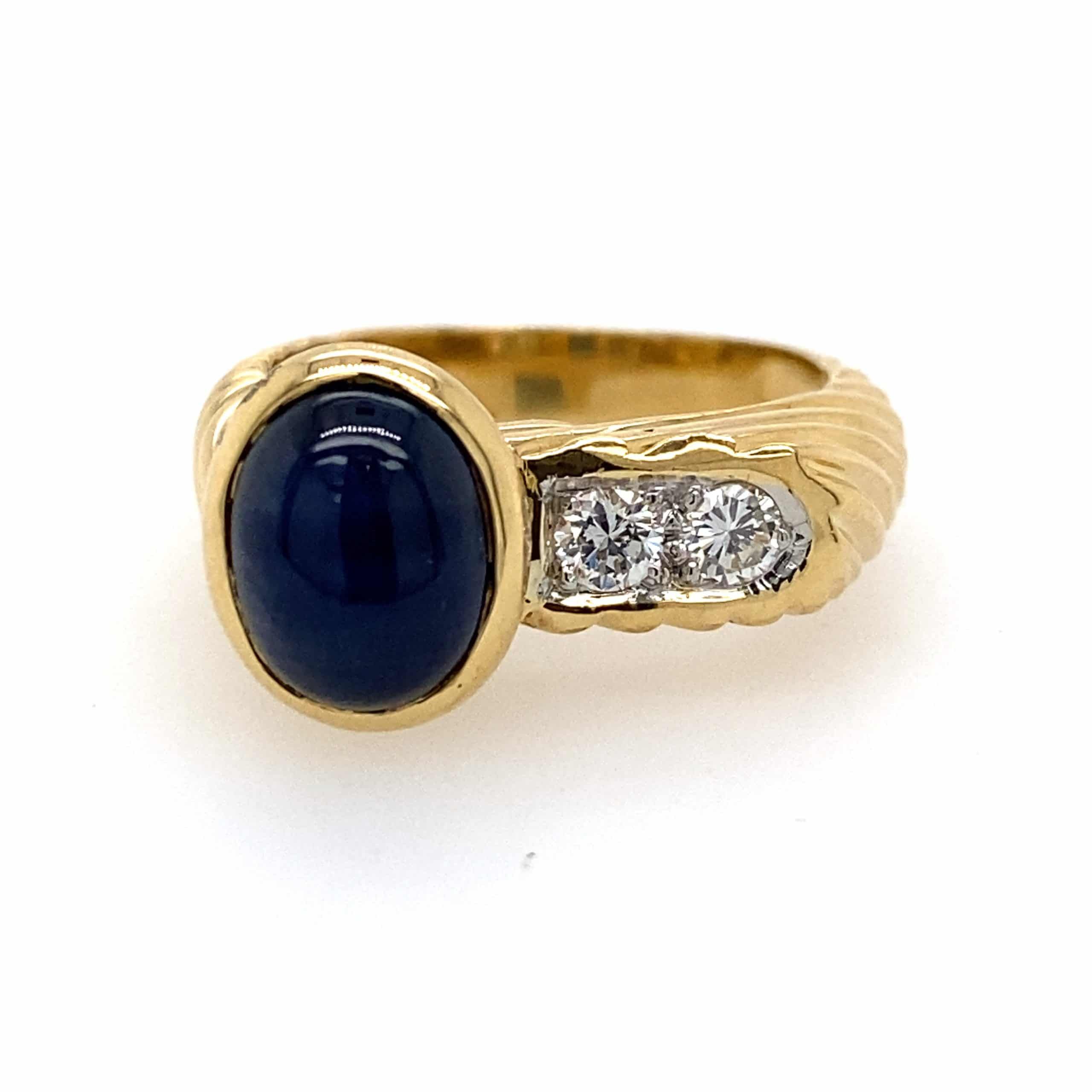 Estate Cabochon Sapphire And Diamond Ring – Nelson Coleman Jewelers Intended For Sapphire Cabochon And Diamond Rings (View 3 of 25)