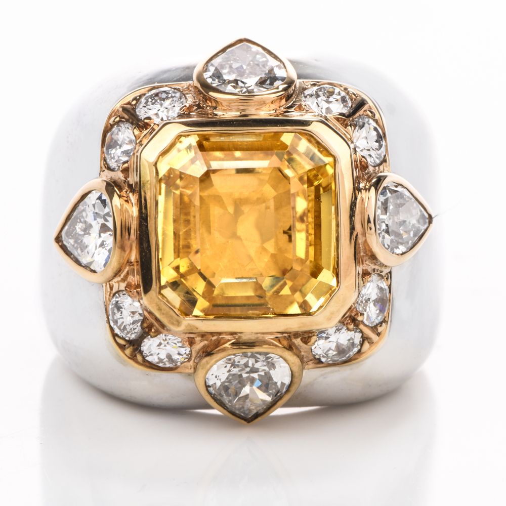 Estate Diamond Untreated Natural Gia Certified Ceylon Yellow Sapphire 14k Dome  Ring With Regard To Starry Yellow Diamond Dome Rings (View 18 of 25)
