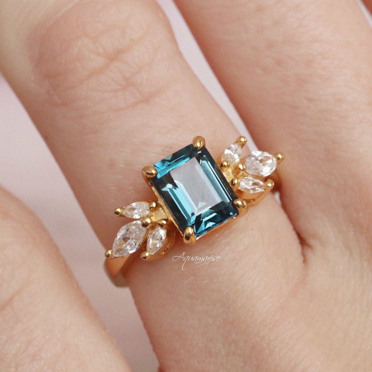 Eva Natural London Blue Topaz Ring 18k Gold Vermeil Ring – Etsy Canada With Blue Topaz Rings With Braided Gold Band (View 3 of 25)