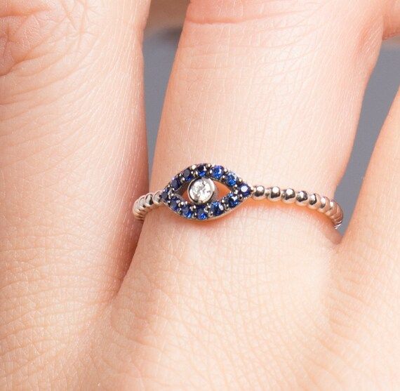 Evil Eye Ring / 14k Gold Diamond And Sapphire Evil Eye Ring / – Etsy Throughout Evil Eye Sapphire And Diamond Rings (View 6 of 25)