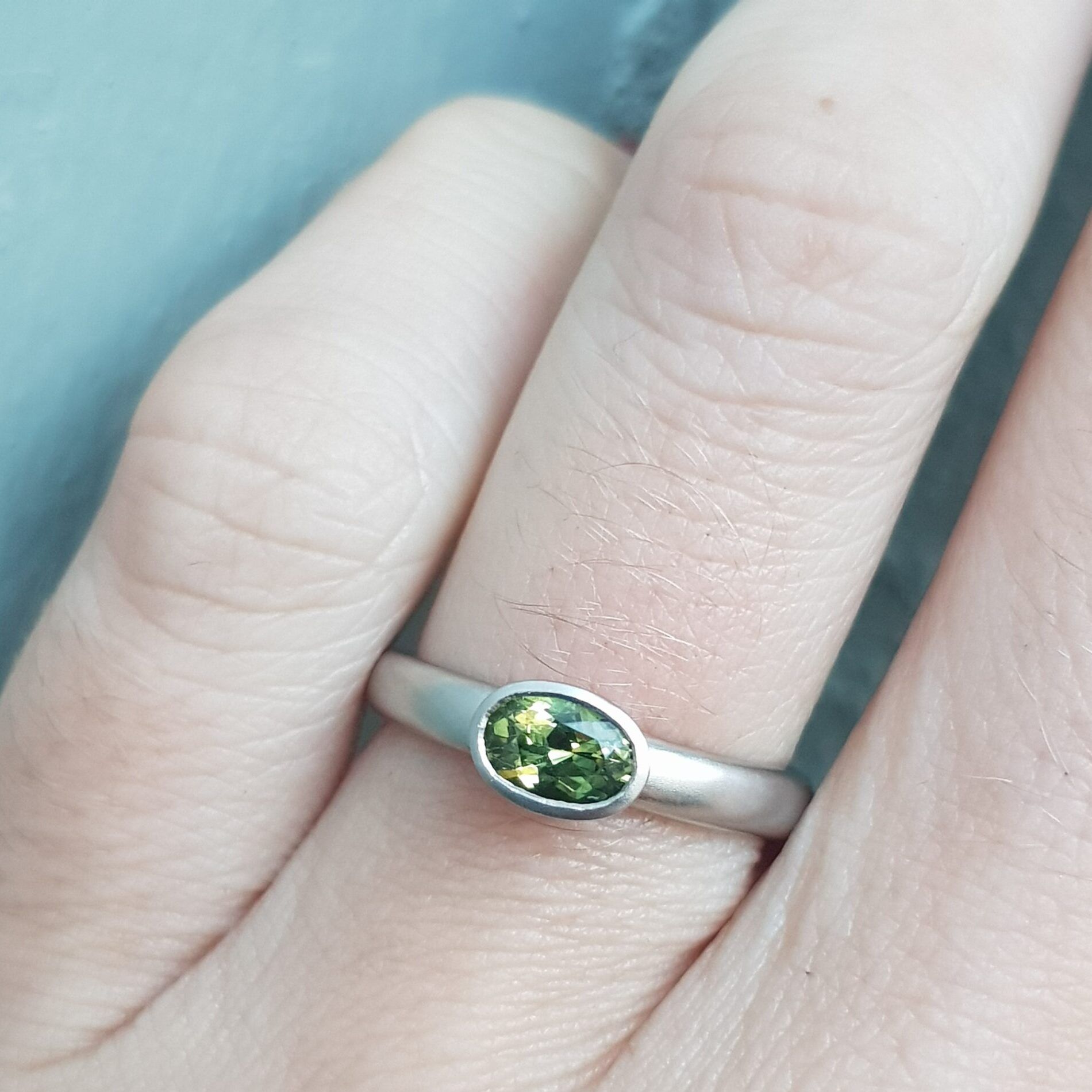 Flat Court Oval Platinum Ring With Green Sapphire – Jacks Turner – Clifton  Rocks Regarding Stackable Green Sapphire Rings (View 20 of 25)