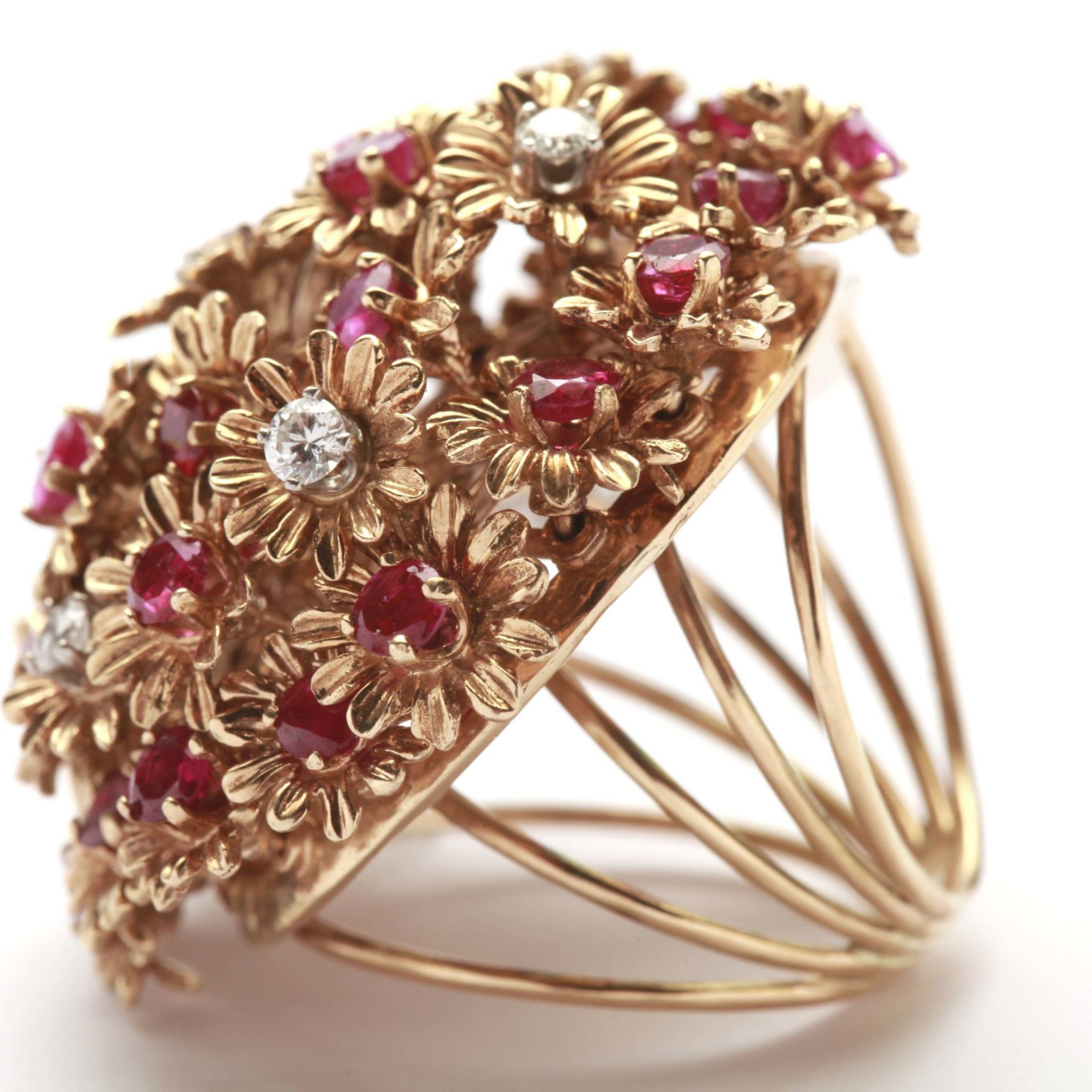 Floral Diamond & Ruby Cocktail Ring – Eleuteri Pertaining To Ruby And Diamond Flower Cocktail Rings (View 23 of 25)