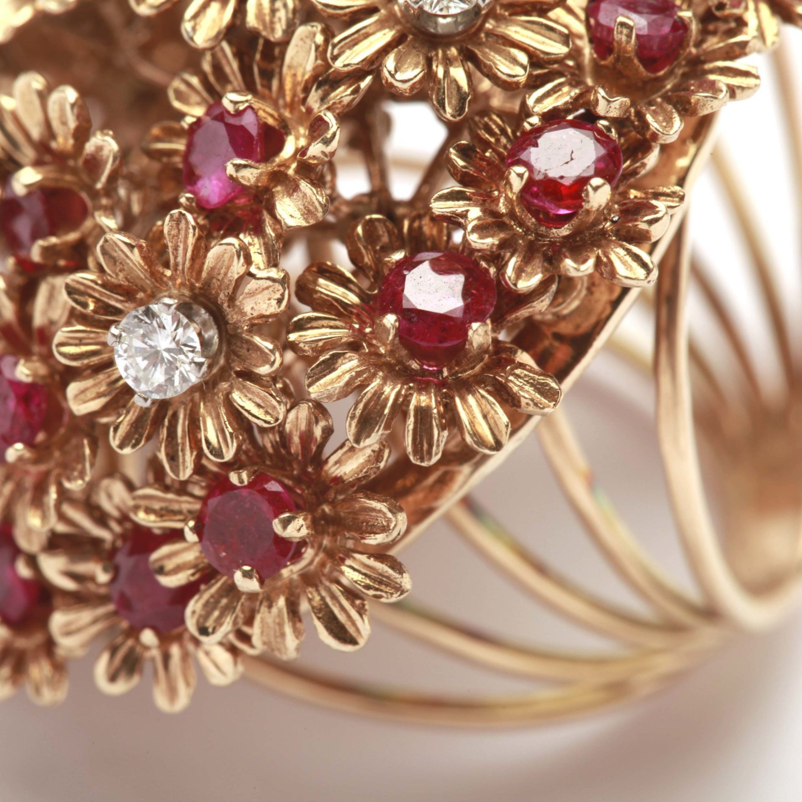 Floral Diamond & Ruby Cocktail Ring – Eleuteri With Ruby And Diamond Flower Cocktail Rings (View 5 of 25)