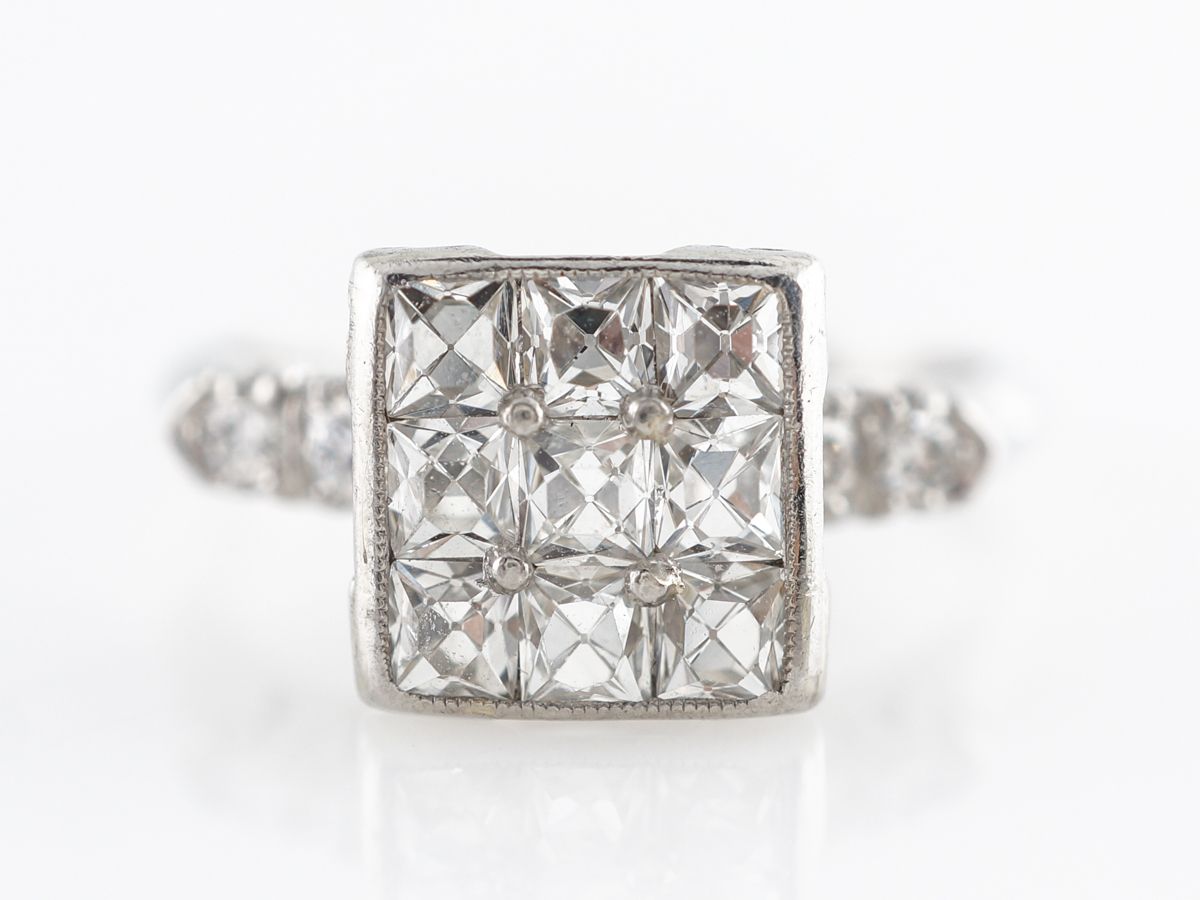 French Cut Diamond Cluster Ring In Platinum Intended For Diamond Cluster Square Cocktail Rings (View 20 of 25)