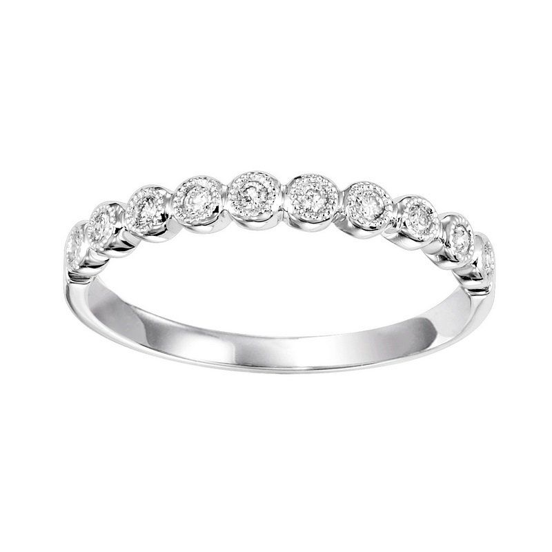 Gems One Diamond Bubble Bezel Milgrain Stackable Band In 10k White Gold –  Mckenzie Jewelers Pertaining To Bubbles Bezel Diamond Rings (View 18 of 25)